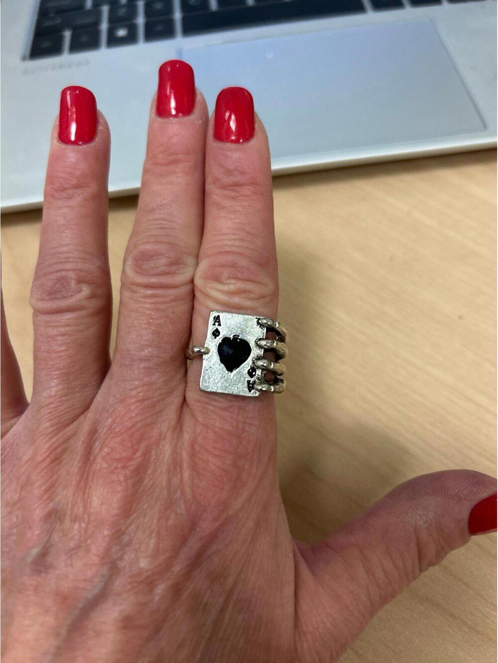 Cool Goth Biker Skeleton Claw ACE card Ring- unisex